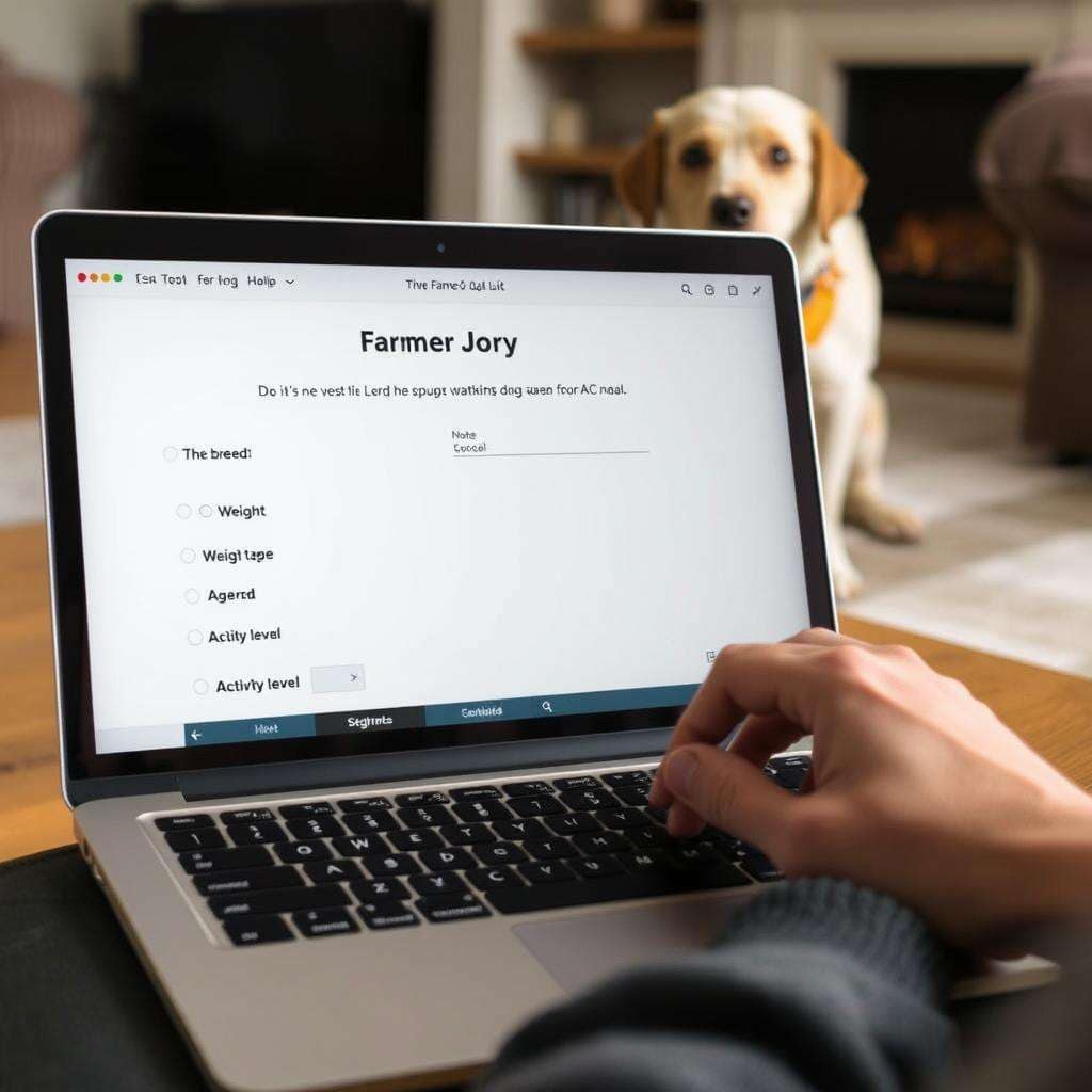 Person completing The Farmer's Dog profile questionnaire on a laptop Person completing The Farmer's Dog profile questionnaire on a laptop