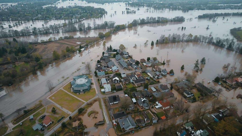 Aerial view of a town surrounded by floodwater MindViewMagazinecom Sudan floods 2025 survivors navigating damaged bridges and roads