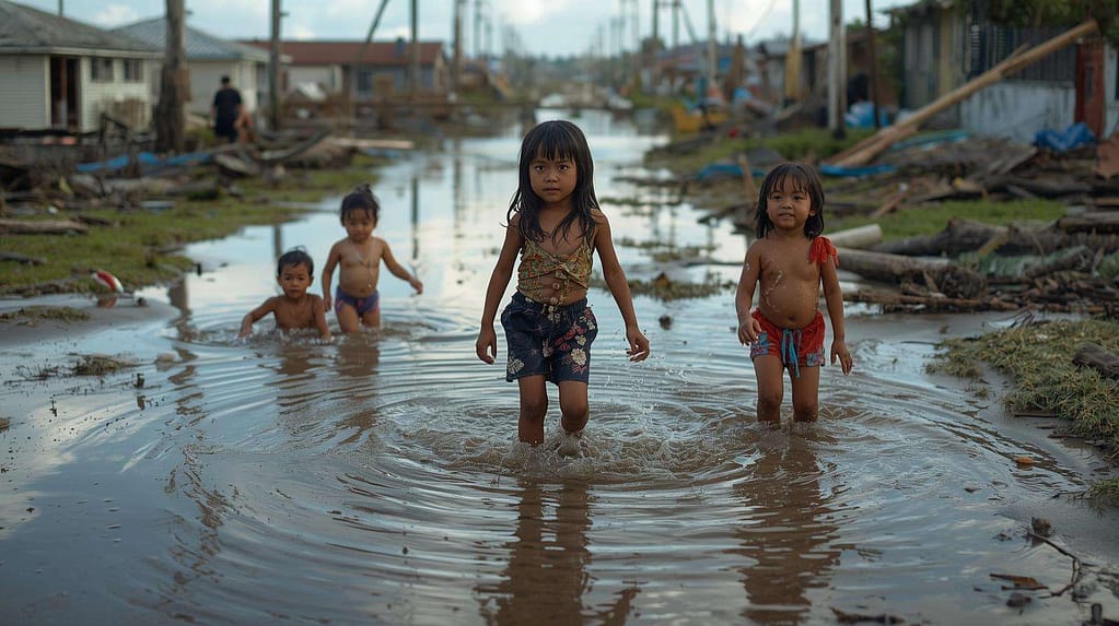 Children playing in puddles despite devastation symbol of resilience MindViewMagazinecom Families rebuilding homes after Sudan floods 2025 survivors