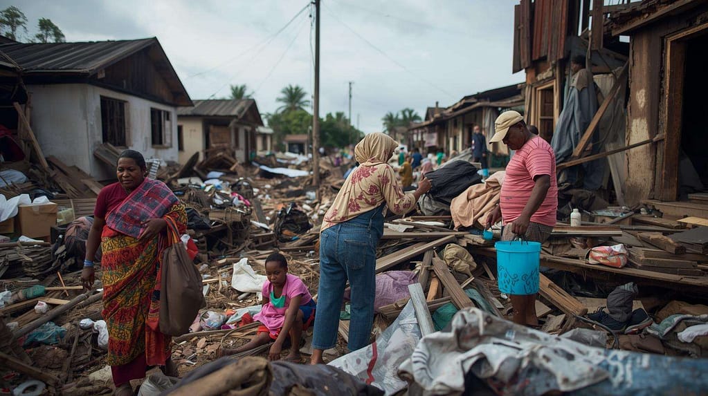 Mothers and fathers salvaging belongings from damaged homes MindViewMagazinecom