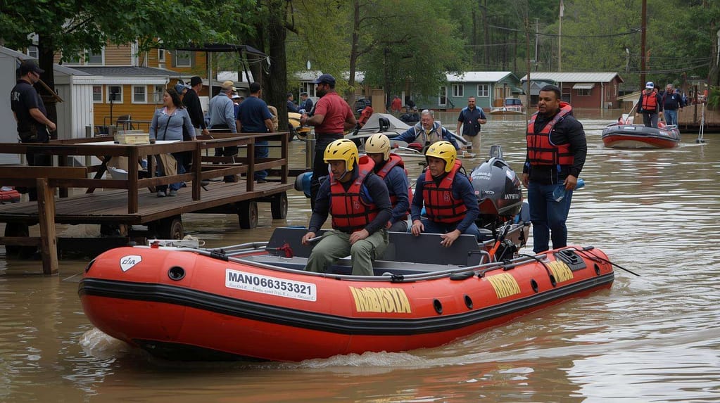 Rescue boats with volunteers helping families escape floodwaters MindViewMagazinecom