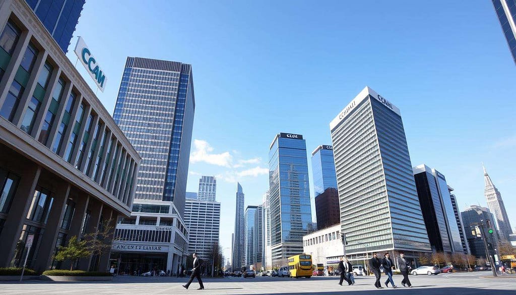 Financial district with modern banking buildings Financial district with modern banking buildings