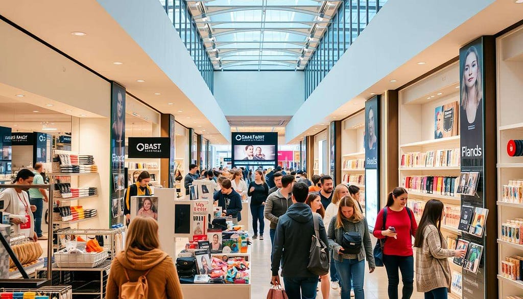 Modern retail store with customers shopping Modern retail store with customers shopping