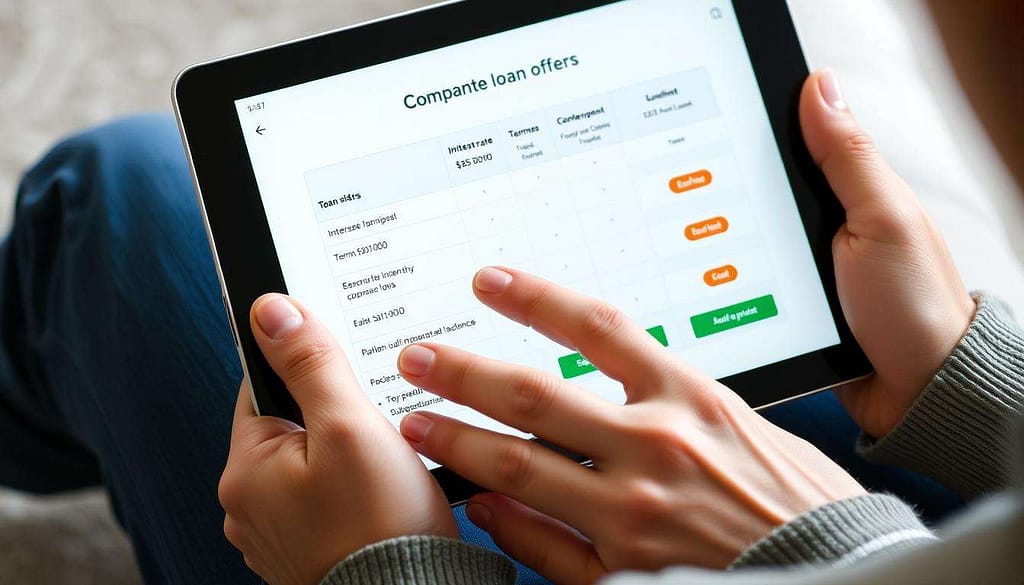 Person comparing personal loan offers on digital tablet Person comparing personal loan offers on digital tablet