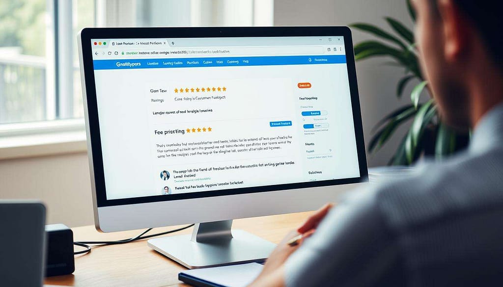 Person researching lender reviews on computer Person researching lender reviews on computer
