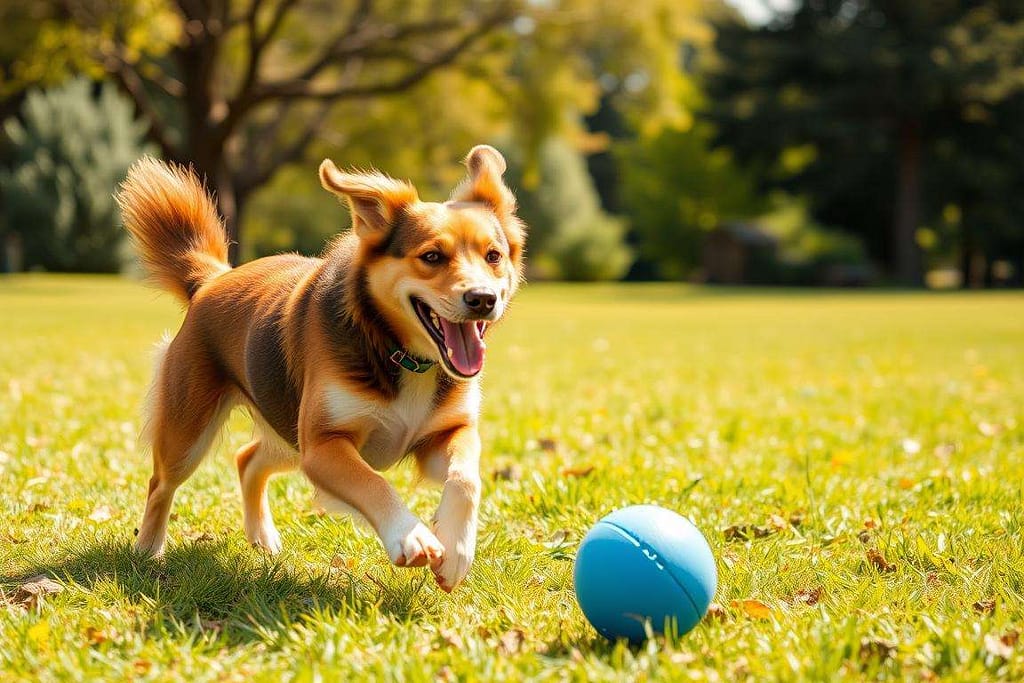 Happy healthy dog playing outdoors after switching to The Farmer's Dog food Happy healthy dog playing outdoors after switching to The Farmer's Dog food