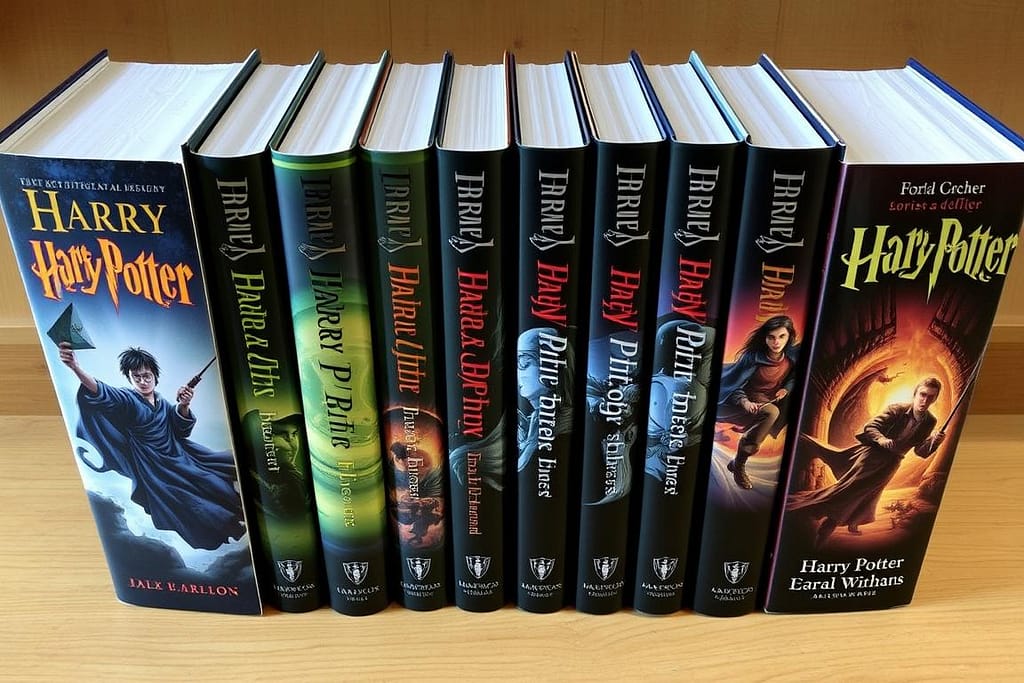 Harry Potter books showing their progression from childrens to young adult literature Harry Potter books showing their progression from childrens to young adult literature