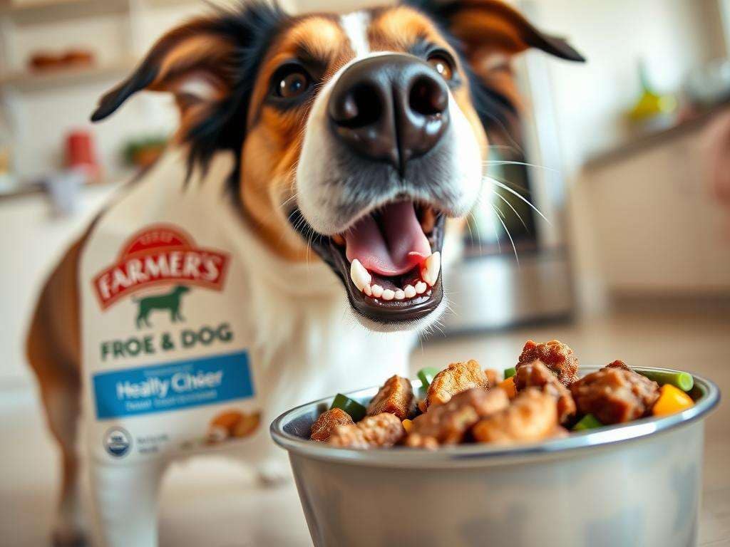 Happy dog eating from a bowl of The Farmer's Dog food Happy dog eating from a bowl of The Farmer's Dog food