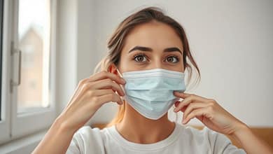 Womanremovingfacemaskandmouthtapeaspartofhermorningshedroutine MindViewMagazinecom Woman removing face mask and mouth tape as part of her morning shed routine