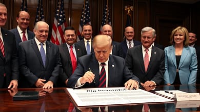PresidentTrumpsigningtheBigBeautifulBillwithRepublicanlawmakerssurroundinghim MindViewMagazinecom President Trump signing the Big Beautiful Bill with Republican lawmakers surrounding him