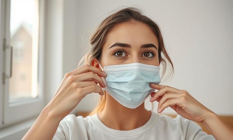 Womanremovingfacemaskandmouthtapeaspartofhermorningshedroutine MindViewMagazinecom Woman removing face mask and mouth tape as part of her morning shed routine