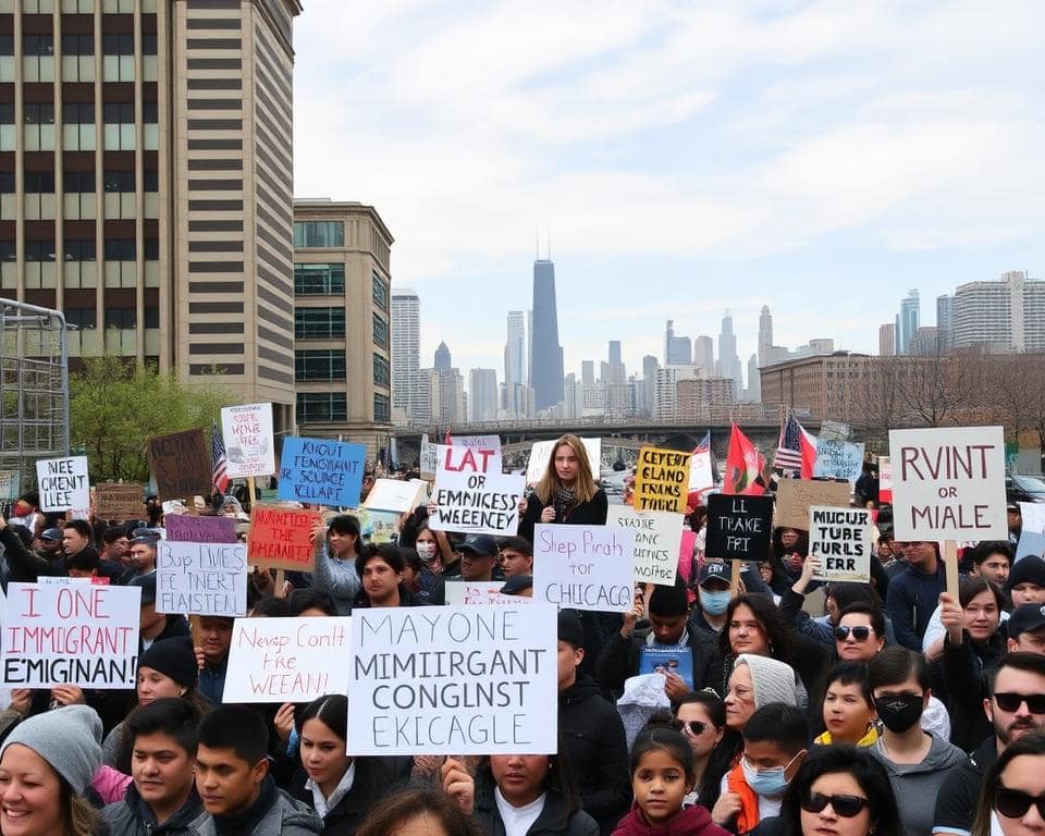 Chicago immigrant rights rally supporting the mayor's executive order Chicago immigrant rights rally supporting the mayor's executive order